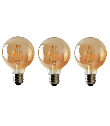 LED Dimmable Bulb G95 E27 2700K 4W Amber Glass Metal Vintage Light Bulbs Pack 3