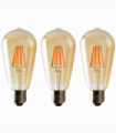 Glass Light Bulb ST64 Amber 2700K 6W E27 Indoor 450lm LED Filament Bulb Pack 3