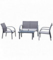 Outdoor Dining Set Charcoal Grey 4 Pcs Loveseat 2 Chairs Glass Top Table Garden