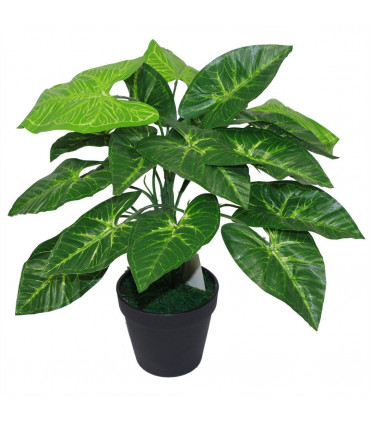 Artificial Taro Plant - 45cm Dark Taro Green Leaves Moss Covered Pot