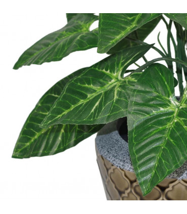 Artificial Taro Plant - 45cm Dark Taro Green Leaves Moss Covered Pot