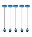 Pendant Light Holder Blue Metal/PVC 5 Pack E27 Lamp Holder Set Lampshade Addable