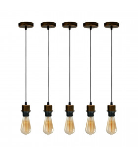 Pendant Light Brushed Copper 5 Pack E27 Lamp Holder Lampshade Addable Light