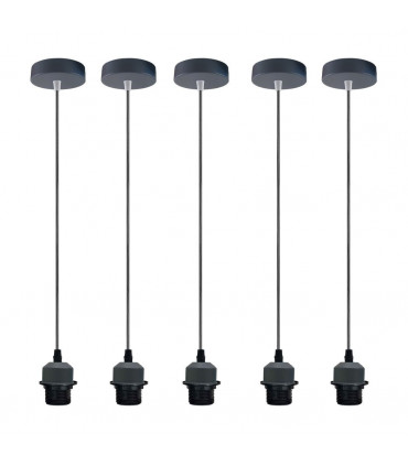 Pendant light holder 5 Pack Industrial Gray Lampshade Addable E27 Light