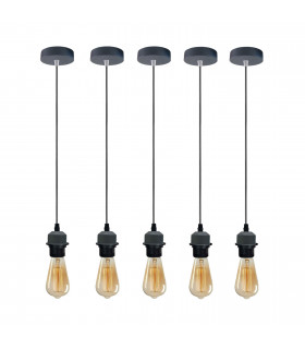 Pendant Light 5 Pack Industrial Grey Lampshade Addable E27 Holder Light Gray