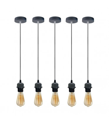 Pendant Light 5 Pack Industrial Grey Lampshade Addable E27 Holder Light Gray