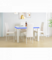 Dining Table Set High Gloss WHITE with Blue LED Light - MDF WHITE 120*75*75CM