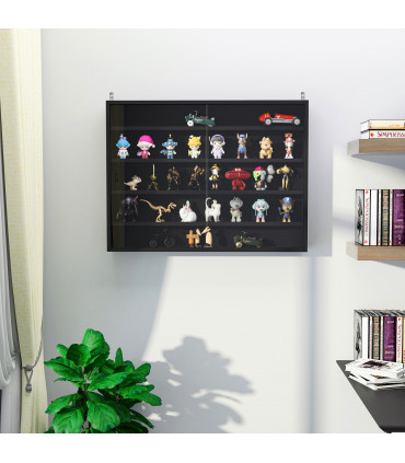 5-Tier Wall Display Shelf Unit Cabinet w/ Shelves Glass Doors Black