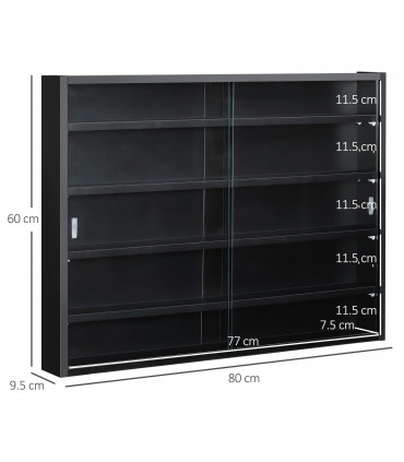 5-Tier Wall Display Shelf Unit Cabinet w/ Shelves Glass Doors Black