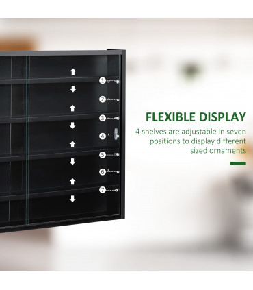 5-Tier Wall Display Shelf Unit Cabinet w/ Shelves Glass Doors Black