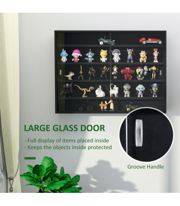 5-Tier Wall Display Shelf Unit Cabinet w/ Shelves Glass Doors Black