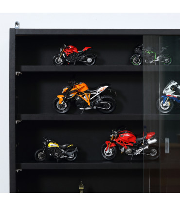 5-Tier Wall Display Shelf Unit Cabinet w/ Shelves Glass Doors Black