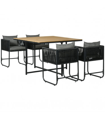 5-PC Rattan Dining Set, 4-seater Rattan Cube Dining Sets w/ Space-saving Design