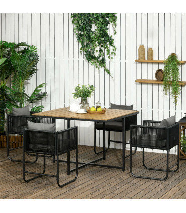 5-PC Rattan Dining Set, 4-seater Rattan Cube Dining Sets w/ Space-saving Design