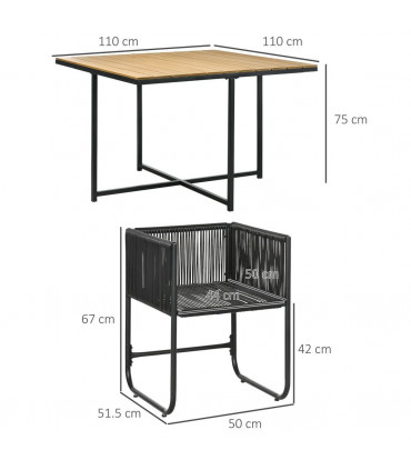 5-PC Rattan Dining Set, 4-seater Rattan Cube Dining Sets w/ Space-saving Design