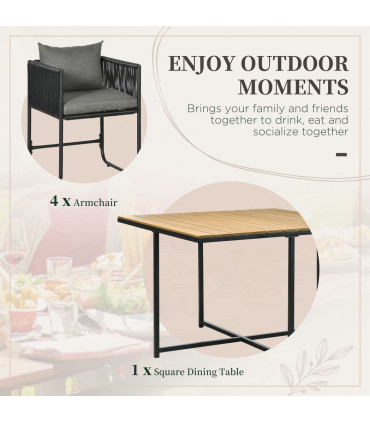 5-PC Rattan Dining Set, 4-seater Rattan Cube Dining Sets w/ Space-saving Design