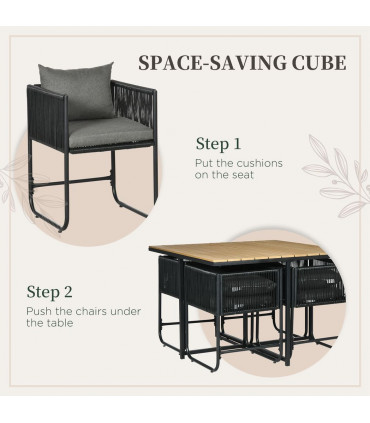 5-PC Rattan Dining Set, 4-seater Rattan Cube Dining Sets w/ Space-saving Design