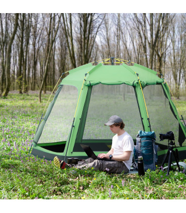 6 Person Camping Tent 2-Tier Pop-up Tent w/ Portable Carry Bag Outsunny