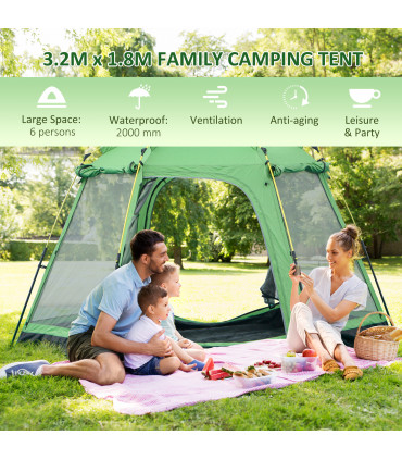 6 Person Camping Tent 2-Tier Pop-up Tent w/ Portable Carry Bag Outsunny