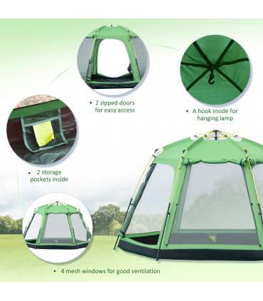 6 Person Camping Tent 2-Tier Pop-up Tent w/ Portable Carry Bag Outsunny