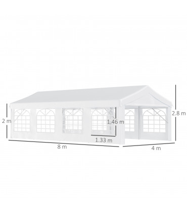 Gazebo Steel PE White 800L x 400W x 280Hcm 8m Garden Marquee Canopy Party