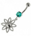 925 Sterling Silver Dotted Flower Belly Button Ring