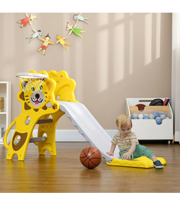 Kids Slide Yellow PE 74H x 131L x 50Wcm 2 in 1 Indoor Basketball Hoop 18-36 Mon