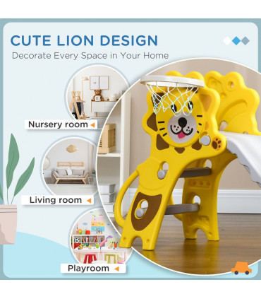 Kids Slide Yellow PE 74H x 131L x 50Wcm 2 in 1 Indoor Basketball Hoop 18-36 Mon