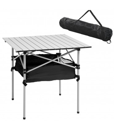 Aluminum Roll-Top Table Camping Outdoor Dining Foldable Silver Black