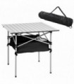 Aluminum Roll-Top Table Camping Outdoor Dining Foldable Silver Black