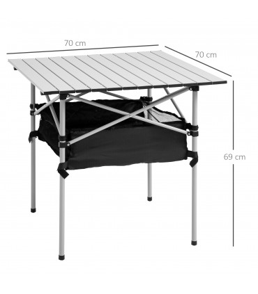 Aluminum Roll-Top Table Camping Outdoor Dining Foldable Silver Black