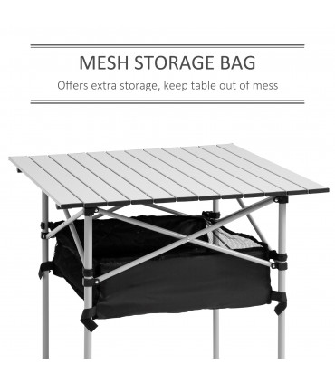 Aluminum Roll-Top Table Camping Outdoor Dining Foldable Silver Black