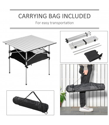 Aluminum Roll-Top Table Camping Outdoor Dining Foldable Silver Black