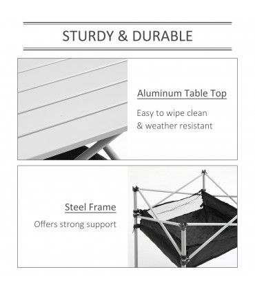 Aluminum Roll-Top Table Camping Outdoor Dining Foldable Silver Black