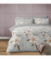 Duvet Cover Set Anemone Grey Large White Floral Print Polycotton Double Bed