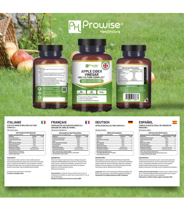 Apple Cider Vinegar with Bio Cultures Complex 1300mg 180 capsules I Vegan I Made in UK by Prowise
