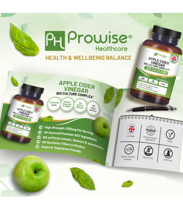 Apple Cider Vinegar with Bio Cultures Complex 1300mg 180 capsules I Vegan I Made in UK by Prowise