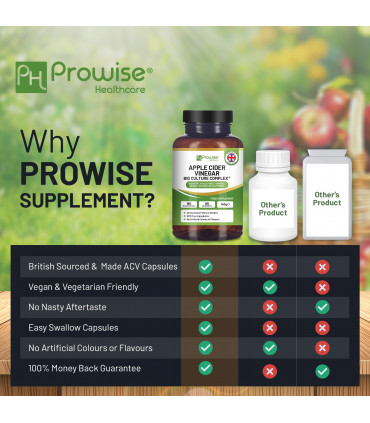 Apple Cider Vinegar with Bio Cultures Complex 1300mg 180 capsules I Vegan I Made in UK by Prowise