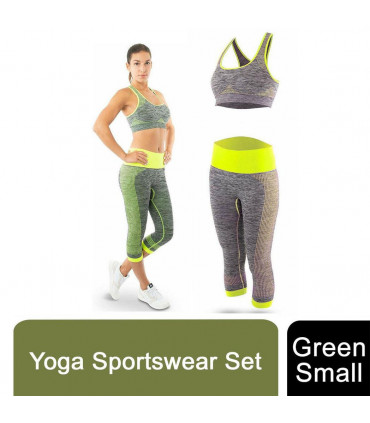 Track Suit Set Green Small Spandex + Nylon Yoga Sportswear Set for Women
