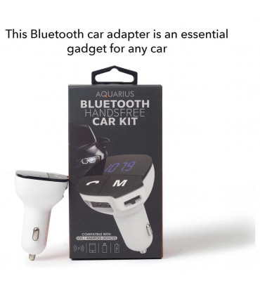 Aquarius Bluetooth Car Adapter FM Transmitter Hands-free Calling Car Kit, White