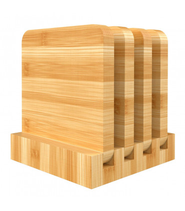 Bamboo Coasters Set of 4 Natural Wood Square Drink Coaster with Holder