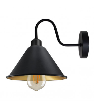 Wall Light Black Gold Inner Vintage Cone Shape Shade E27 Base 18cm Metal