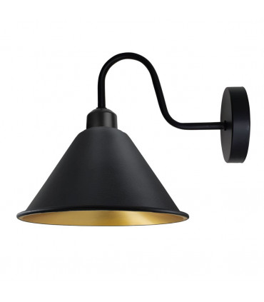 Wall Light Black Gold Inner Vintage Cone Shape Shade E27 Base 18cm Metal