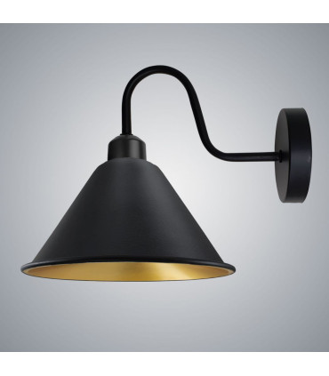Wall Light Black Gold Inner Vintage Cone Shape Shade E27 Base 18cm Metal