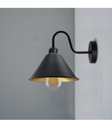 Wall Light Black Gold Inner Vintage Cone Shape Shade E27 Base 18cm Metal
