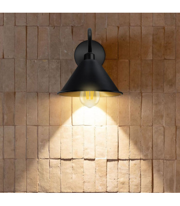 Wall Light Black Gold Inner Vintage Cone Shape Shade E27 Base 18cm Metal