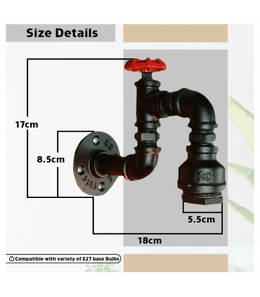 Vintage Retro Lamp Wall Light E27 60W Dimmable Black Metal Water Pipe Sconce