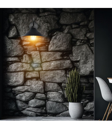 Wall Lamp Black Metal Cone Shape Shade E27 Base Socket Vintage Style 22cm H