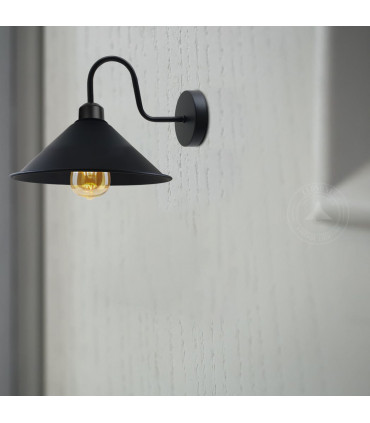 Wall Lamp Black Metal Cone Shape Shade E27 Base Socket Vintage Style 22cm H