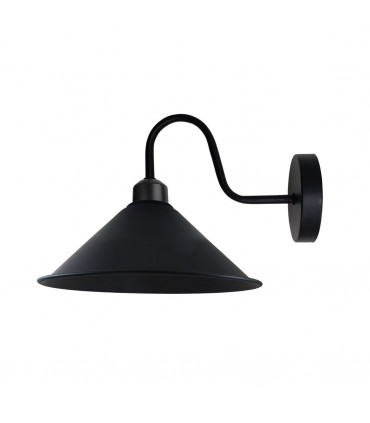 Wall Lamp Black Metal Cone Shape Shade E27 Base Socket Vintage Style 22cm H